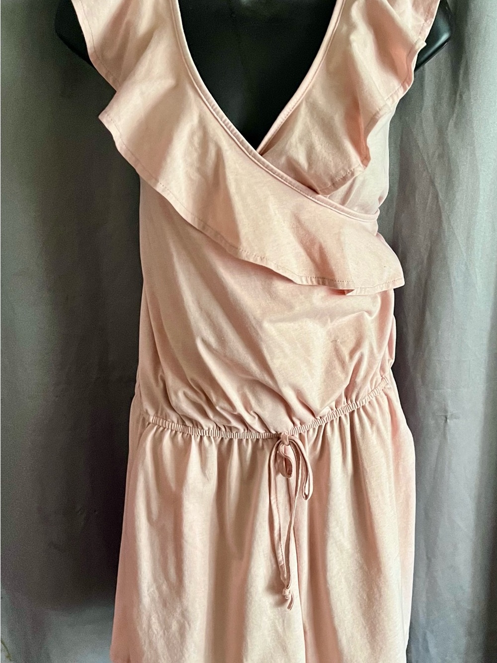 Sleeveless Ruffle Wrap Romper in Dusty Pink